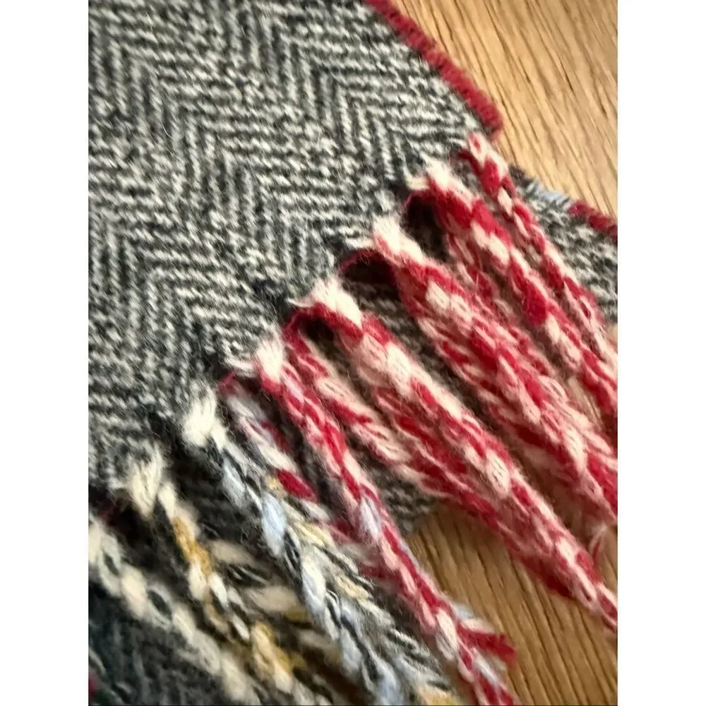 Polo Ralph Lauren Reversible Lambswool Red Plaid Grey Herringbone Scarf